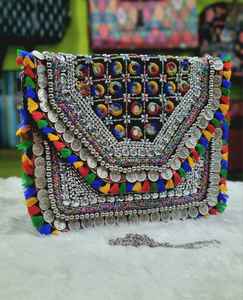 Handcrafted Antique Boho Sling <b>Bag</b> With Indian <b>Patchwork</b> and Secure Zipper for Luxury Card Wallets Makeup Storage Daily Commute - Product Image 3