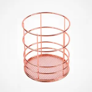 Metal wire Rose Gold pen pencil holder makeup brush holder mobile phone holder for home