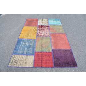 พรมขนสัตว์สไตล์โบฮีเมียนสไตล์คลาสสิกสไตล์วินเทจขนาด4.8x6.6ฟุตพื้นที่ขนาดใหญ่เย็บปะติดปะต่อกันออกแบบสี่เหลี่ยมผืนผ้าสำหรับตกแต่งห้องหรือข้างเตียง - Product Image 1