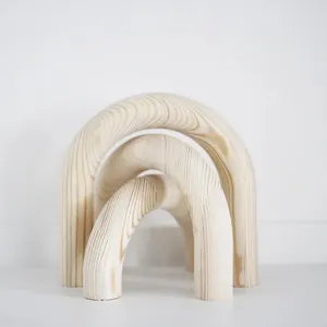 Formes géométriques rondes en bois massif Home Accent Decor Sculpture décorative Arc en bois Ensemble de trois étagères Decor