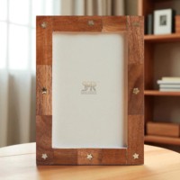 Cadre photo en os incrusté motif étoile, fait main avec détails en laiton, pour la décoration de la maison, du bureau ou de la table