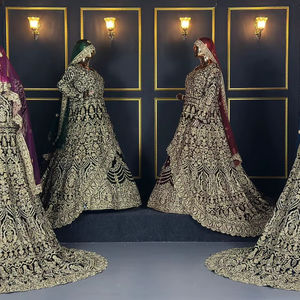 Exclusivo diseñador Velvet Lehenga con rastro completo Lujoso Trabajo hecho a mano pesado y detalles de piedra Disponible en cuatro colores - Product Image 1