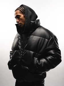 Giacca Puffer da Uomo in Ecopelle di Alta Qualità, Collo Alto, <span class=keywords><strong>Oversize</strong></span>, Imbottitura Spessa, Stile Urbano Minimalista per l'Inverno - Product Image 4