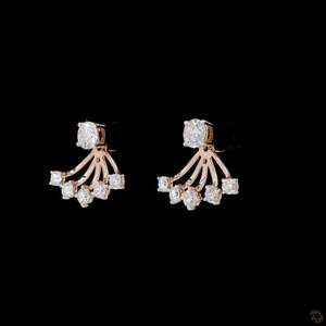 Boucles d'oreilles modernes en diamant de laboratoire de style éventail | Or rose 14 carats | Conception de clous contemporains - Product Image 3