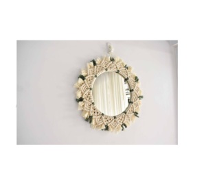 Nordic Design Boho Style Modern Home Decor Handmade Woven Macrame With <b>Beads</b> Wall Hanging <b>Mirror</b> - Product Image 6