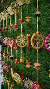 Pom Chakri espejo cadena colorido indio boda evento telón de fondo decoración colgante de pared Latkan fiestas Navratri ocasión especial - Product Image 4