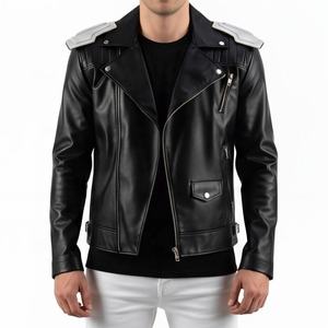 Chaqueta de Cuero para Motocicleta de Hombre, Elegante y de Alta Calidad, para Invierno, con Cierre y Logotipo Frontal - Product Image 1