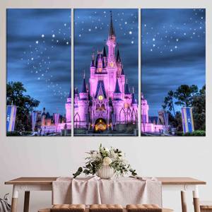 Château enchanté de Cendrillon : Impression sur toile pour chambre d'enfant avec ciel étoilé, lot de 3 toiles - Product Image 1