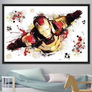 Impresión en lienzo de vidrio templado Marvelous Iron Man: decoración para habitación infantil, lienzo con marco NEGRO - Product Image 1