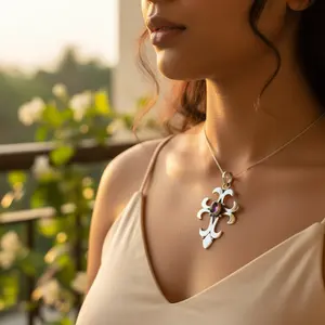 Colgante de Cruz de Amatista en Oro Rosa Hecho a Mano para Mujer - Joyería de Plata 925 y Platino - Product Image 3