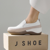 [JSHOE] Chaussures de marche confortables en cuir de vachette léger à plateforme pour femmes, avec détail étoile en relief