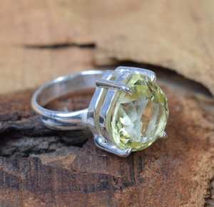 Bague en argent sterling avec quartz citron, pierre précieuse facettée en forme de poire, bijoux faits à la main, élégante bague en pierre précieuse, taille américaine 7 - Product Image 2