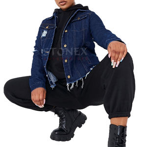 Veste de camionneur en détresse Poches à rabat Meilleures ventes Vestes en jean pour femmes de haute qualité pour les soldes d'hiver - Product Image 1