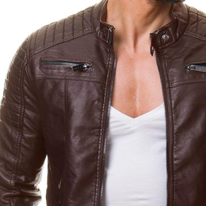 Veste bomber en cuir pour homme, nouvelle arrivée en gros, logo frontal, manches longues, haute qualité, vintage, lavée, 2026 - Product Image 4