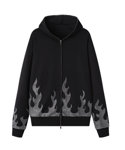 เสื้อมีฮู้ดสำหรับทุกเพศเสื้อกันหนาวมีซิปโอเวอร์ไซส์คอเสื้อมีฮู้ดสไตล์ลำลองสำหรับฤดูหนาวประดับพลอยเทียมน้ำหนักมากโลโก้ออกแบบได้ตามที่ต้องการ - Product Image 1