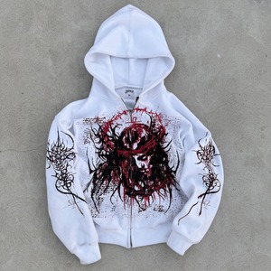 Custom Heavyweight 100% Cotton Winter Hoodies with Custom <b>Silk</b> Screen Printing Distressed Oversized Full-Zip Design - Product Image 3