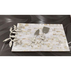 Bandeja rectangular de gran tamaño para servir nácar, bandeja con mango plateado Vintage para Hotel, restaurante, bandeja decorativa - Product Image 1