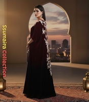 Livraison Gratuite Robe de Soirée Longue en Velours Bordeaux Modeste Broderie Pailletée 100% Soie Luxe pour Mariage Adultes Vente en Gros