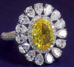 Fine Jewelry Oval Cut Yellow Lab Grown Diamond <b>Cocktail</b> <b>Ring</b> Women Engagement Gift <b>Gold</b> Plated Luxury Flower Design - Product Image 1