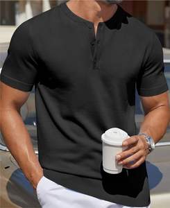 Crew Fitness Hombres Henley Camisetas Casual Summer Basics Secado rápido Transpirable Tejido de punto Color sólido Manga corta Botones - Product Image 3