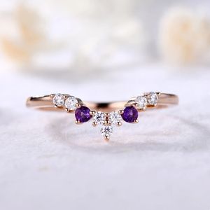 แหวนพลอยอเมทิสต์คุณภาพดีดีไซน์ใหม่หรูหราทองแข็งแหวนเพชรแท้ - Product Image 2