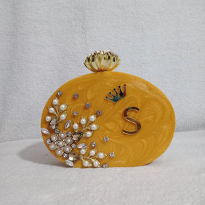 New Marble Look Hand Clutch with Flower Handwork Resin Imitation Pearl Gold Plated Vintage <b>Butterfly</b> Charm Bag Women's Wedding - Product Image 1