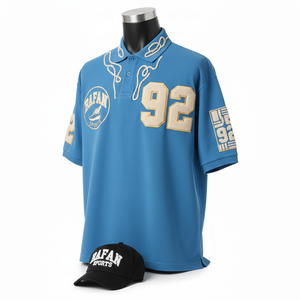 Polo pour homme 230 GSM Polyester Coton Piqué Bleu Texture lisse avec logo brodé en chenille Chemises pour homme polo t-shirt - Product Image 4