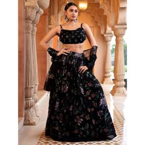 Lehenga Choli con estampado étnico en estrella Georgette con adornos de ganchillo y organza fluida Dupatta" - Product Image 1