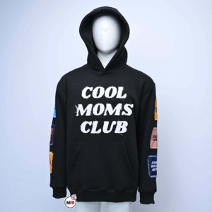 Sweat-shirt à capuche oversize unisexe en coton French Terry avec design patchwork, style décontracté pour l'automne et l'hiver, respirant, de la marque Cool Moms Club - Product Image 1