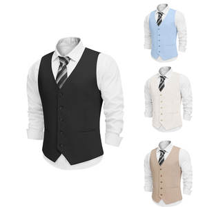 Chaleco Formal de Negocios para Hombre, de Mezclilla, Antiarrugas, Transpirable, Cierre de un Botón, Estilo Clásico de Caballero, Hecho de Poliéster/Algodón, Guangdong - Product Image 1