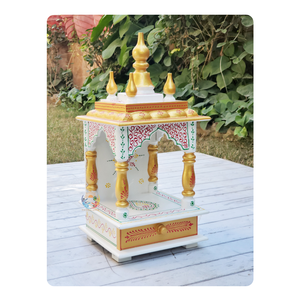 Templo hecho a mano de madera de mango macizo para el hogar con diseño de cajón y cúpula Altar Pooja Mandir indio tradicional - Product Image 6