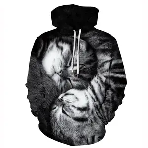 Mode Unisex Cat Tiger Print Hoodies Hot Selling Lovers Modieuze 3d Pull Over Honkbal Shirt Ronde Hals Sweatshirt