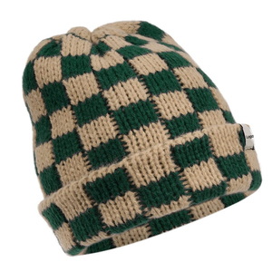 Custom Logo <b>Winter</b> Warm Outdoor Ski Beanie <b>Hat</b> Elastic Knit Checkerboard Checkered Printed Digital Manufacturer's Product - Product Image 5