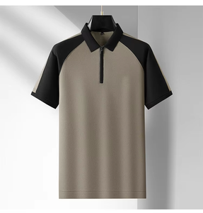 High Quality Solid Knitted Mens for <b>Shirts</b> Textured Cotton <b>Half</b> Quarter Zips Pullover Short Sleeve Quick Dry Golf Streetwear - Product Image 5