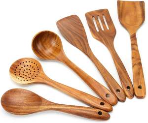 Manufacturer's Comfort Grip Teak <b>Wooden</b> Utensils Smooth Finished Wood <b>Spoons</b> for <b>Cooking</b> Non-Stick Features - Product Image 2