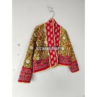 Chaqueta de mujer con cuello en V acolchada de algodón con estampado nuevo hecho a mano indio abierto frontal para mujer BohoCoat Floral Block Vintage Boho Coat