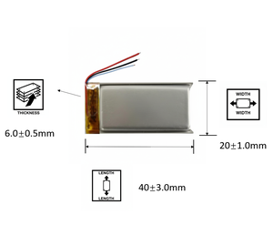 602040-3 聚合物锂电池 450mAh 3.7V 602040 3线替换电池 高容量可充电扬声器电池 - Product Image 2