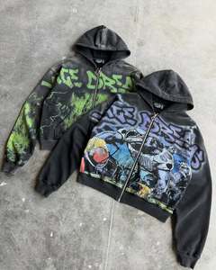 Sweat à capuche pour homme en coton éponge français personnalisé des fabricants de haute qualité poids lourd Vintage Sun Fade Distressed Plus Size Acid Wash - Product Image 2