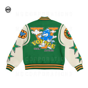 Chaqueta universitaria de béisbol para hombre con logotipo personalizado, Mangas de cuero negro y cuello alto bordado para parejas y Letterman - Product Image 5