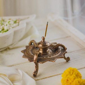 New Arrival Vintage Brass Incense Holder Dani Dhoop Agarbatti Loban Dani Aromatherapy <b>Diffuser</b> <b>with</b> Metal Burner <b>Stick</b> - Product Image 2