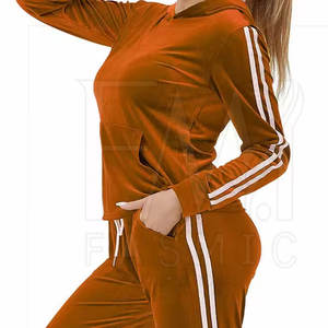 <b>Top</b> Selling Women's Cotton Satin <b>Short</b> 2-Piece Solid Hooded Tracksuit <b>Set</b> Polyester/Cotton Breathable Winter Jogger Adults - Product Image 3