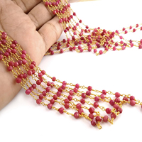 Chaîne de chapelet à facettes en rubis teinté naturel Chaîne de pierres précieuses perlées enroulée de fil de 3.5mm pour la fabrication de bijoux