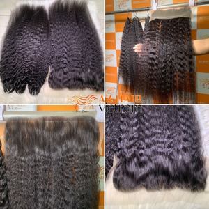 12x4 Frontal naturel noir brut cheveux vietnamiens crépus bouclés droite Combo pour faire des perruques de cheveux humains - Product Image 6