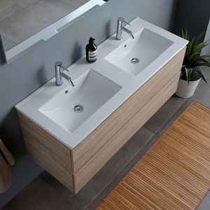 Mueble de Baño Colgante de Pared de Roble de 120 CM con Doble Lavabo y Cajones, Modelo Belize - Product Image 3