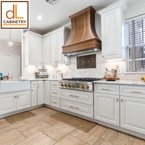 Stock américain perle blanc Shaker RTA armoires de cuisine en forme de L avec porte-verre contreplaqué carcasse charnière tiroir glissière - Product Image 1