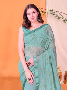 Wholesale <b>Supply</b> Quality Indian Ethnic Georgette Saree Blouse for Adults Latest Sequence Embroidery Design for Women - Product Image 4