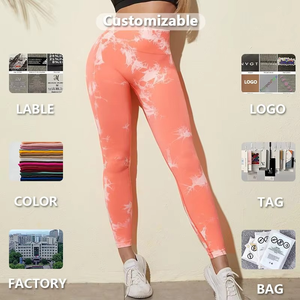 Women's Seamless Tie Dye Workout Sets High Waist <b>Thick</b> Soft Breathable Spandex/Polyester <b>Leggings</b> Full Length Drawstring Closure - Product Image 2