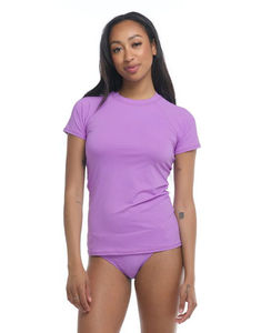 Traje de Baño Rash Guard Morado Personalizado para Mujer, Mangas Cortas, Compresión, Spandex, Protección UV, Logotipo OEM - Product Image 5