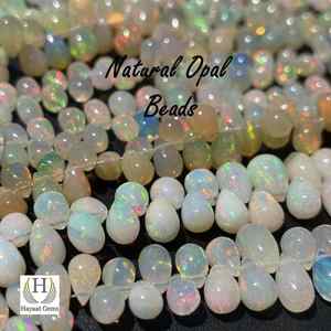 Perles éthiopiennes naturelles en forme de larme d'opale de feu lisse cordes dorées blanches jaunes multicolores pour bijoux en cristal - Product Image 1