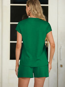 Nueva ropa de verano, conjuntos de mujer, camiseta de manga corta con cuello redondo y pantalones cortos, conjunto de ropa de descanso en blanco, conjunto de 2 piezas de algodón 100% para mujer - Product Image 3